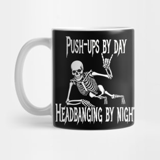 Metalhead Skeleton Doing Push-Ups Mug